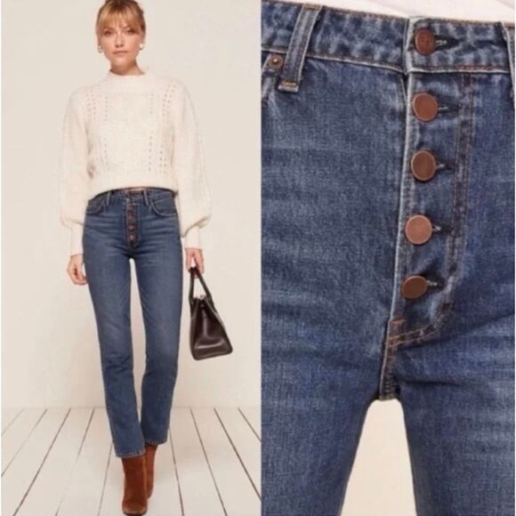 Reformation Winona Slim High Rise Button Fly Jeans in Baltic Wash Blue Size 27 - Picture 6 of 12